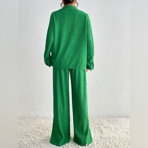 Printed Collared Neck Shirt and Wide Leg Pants Set